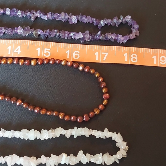 3 36" gemstone and pearl necklaces w/torsade clip - Picture 10 of 10